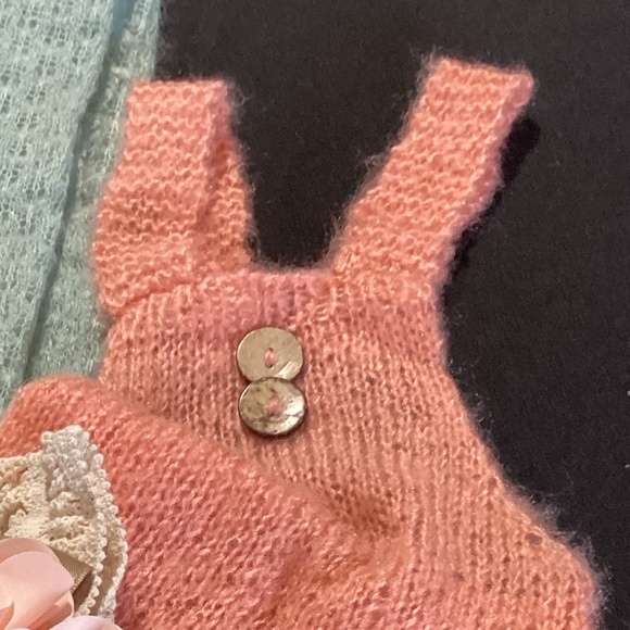 121. Peach Mohair Baby Knit Overall & Headband Set Photoshoot Outfit EUC - Picture 2 of 4